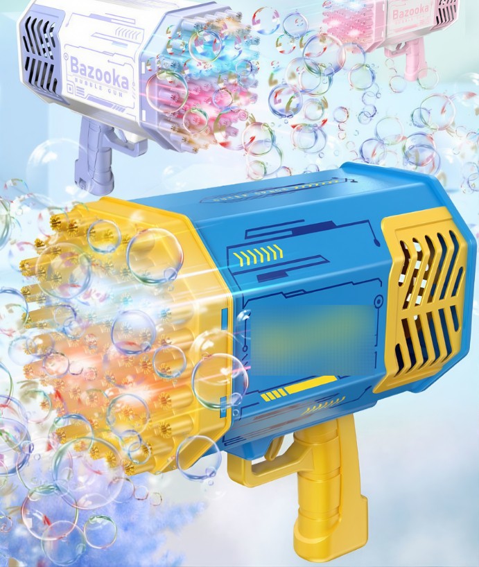 Rocket Bubble Gun with 69 Bubble Outlets, portable and rechargeable design for kids' outdoor fun"
